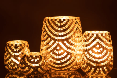 J-Line windlicht Mozaiek - glas - zilver/goud - extra large