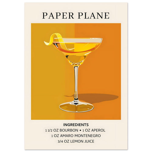 Artfulprints Poster met Lijst Paper Plane cocktail - Ingredients   - 30x40 cm - Oranje