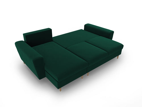Cosmopolitan Design Omkeerbare converteerbare hoekbank met opbergdoos Kyoto 4-zits, flueel flessengroen - 145x241x88cm