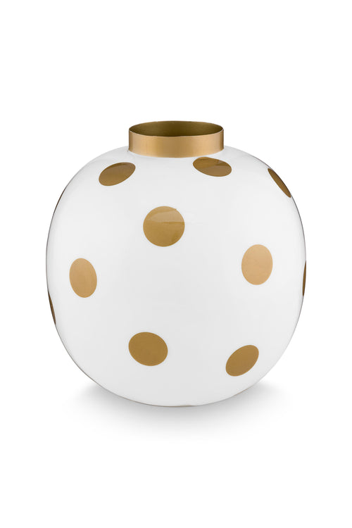 Pip Studio Vaas Dots - Metaal - Wit/ Goud - 23cm - vtwonen shop