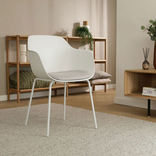 Nolon Nora-Liz Eetkamerstoel Wit - Beige Kussen - Witte Poten - vtwonen shop