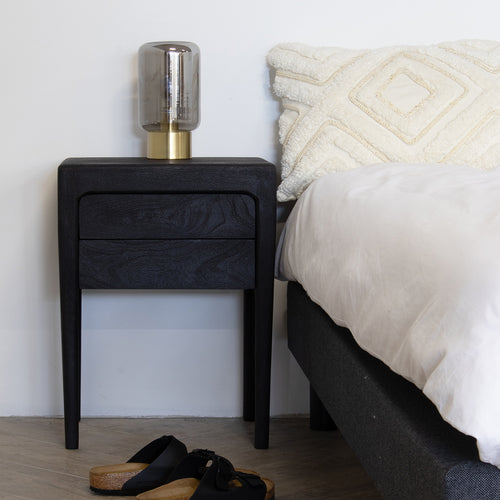 Giga Meubel Nachtkastje Berend - Zwart - Mangohout - 46x38x60cm