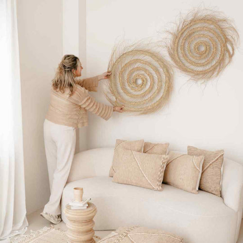 NOA MAY Wanddecoratie Oasis - naturel - zeegras - Ø 75 x h 2,5 cm