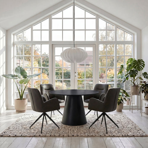 Furnhouse eetkamerstoelen armleuning Jennifer - Donkerbruin - Kunstleer - Set van 6