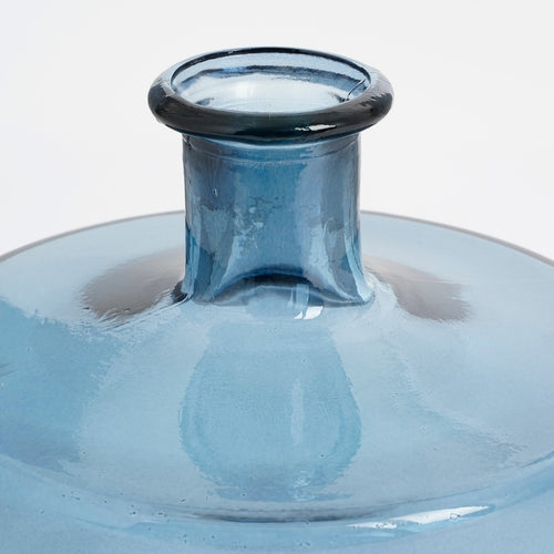 Mica Decorations Guan Fles Vaas - H26 x Ø21 cm - Gerecycled Glas - Blauw