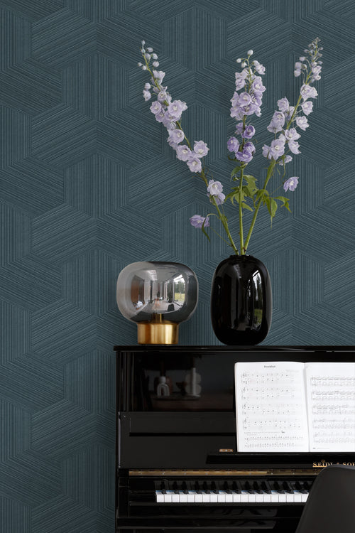 Origin Wallcoverings eco-texture vliesbehang grafisch 3D motief donkerblauw - 50 x 900 cm - 347946 - vtwonen shop