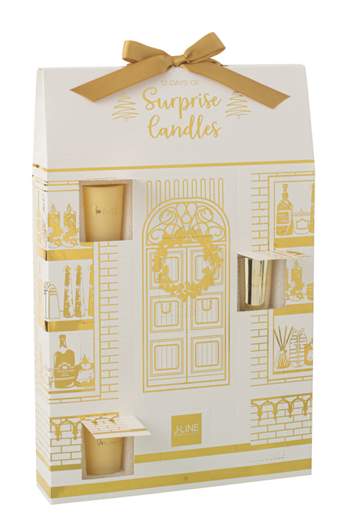 J-Line geurkaars Surprise Window - goud/wit - 12 candles