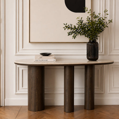 Premium Interiors - Console ARTE - multiplex en marmer donker walnoot en beige marmer 150cm