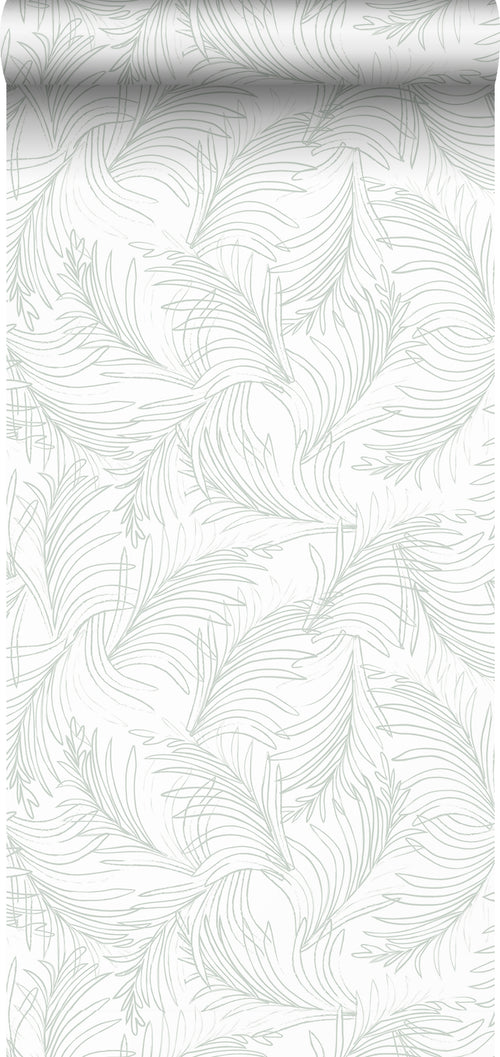 Sanders & Sanders behang veren vergrijsd groen en wit - 53 cm x 10 m - 640367 - vtwonen shop