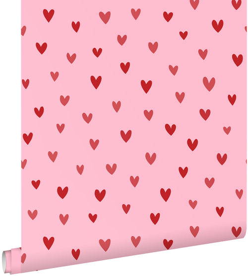 ESTAhome behang hartjes roze en rood - 50 x 900 cm - 131633 - vtwonen shop