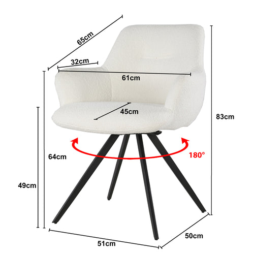 Livingfurn eetkamerstoel Doreen - boucle - wit - 2 stuks - vtwonen shop