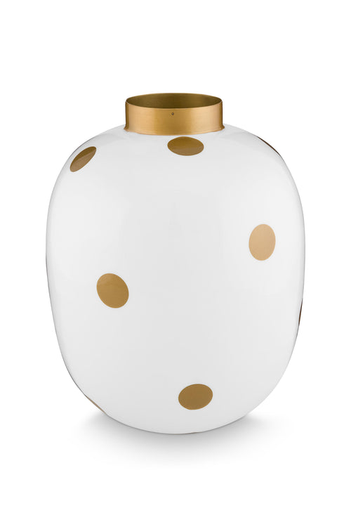 Pip Studio Vaas Dots - Metaal - Wit/ Goud - 32cm - vtwonen shop