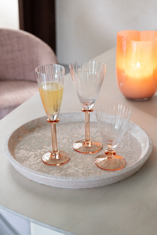 J-Line glas champagne Gestreept - glas - transparant/zalmroze - vtwonen shop