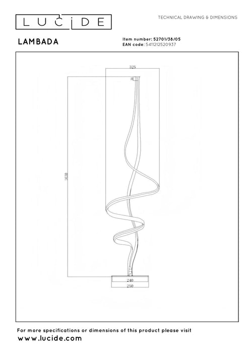 Lucide vloerlamp LAMBADA - Geïntegreerde LED - Mat Goud / Messing