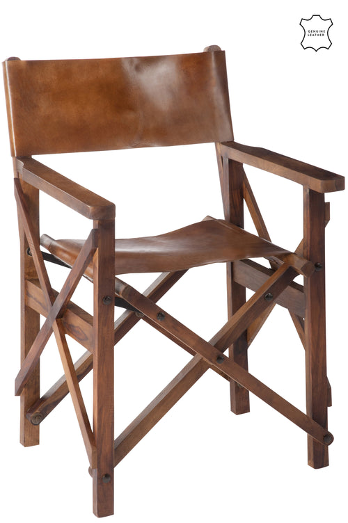 J-Line regisseurstoel Plooibaar - hout/leder - cognac