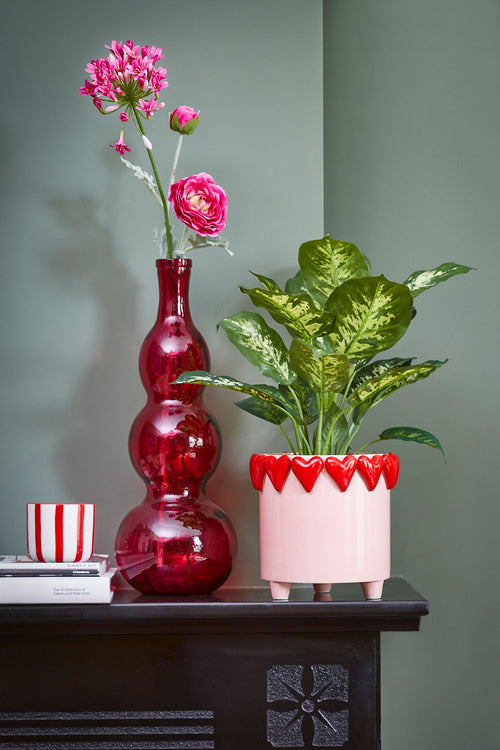 Mica Decorations Bloempot met Hartjes - H18 x Ø21 cm - Dolomiet - Roze, Rood - vtwonen shop