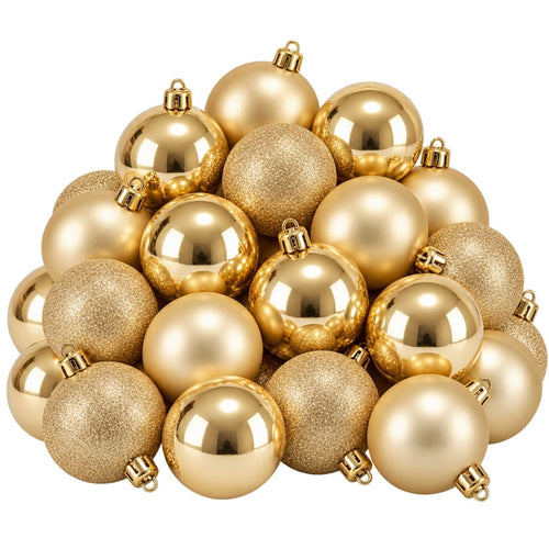 Mica Decorations Kerstballenset Goud 27 Stuks - Onbreekbare Kerstballen Ø8 cm - Kunststof Kerstballen voor Kerstboom - Ideaal voor Kinderen en