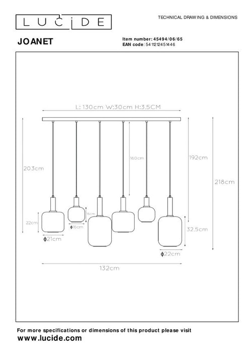 Lucide hanglamp JOANET - 6xE27 - Fumé - vtwonen shop