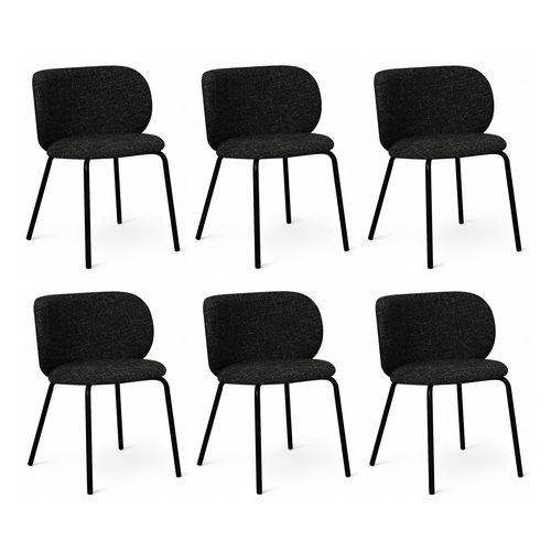 Furnhouse eetkamerstoel Nanna - Zwart - Stof (Bouclé) - Set van 6
