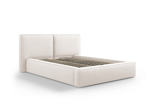 Micadoni Opbergbed met hoofdeinde Jodie 140x200cm, structurele stof, lichtbeige - 228x194x108cm