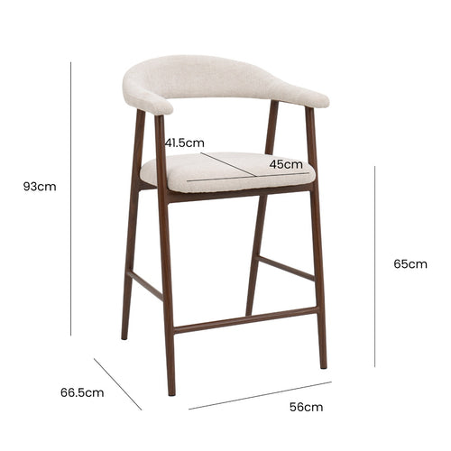 Giga Meubel Barstoel Mila - Beige Stof/Walnoot - Zithoogte 65cm - Set van 2 - vtwonen shop