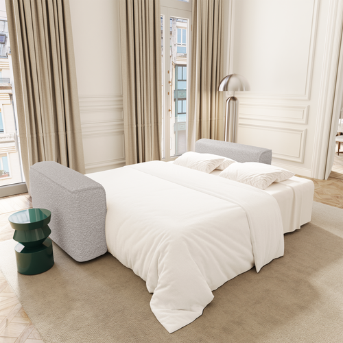 Premium Interiors - Slaapbank met opbergruimte COMO - bouclé-stof lichtgrijs 254cm