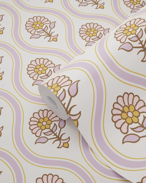 ESTAhome behang vintage bloemen lila paars en roze - 50 x 900 cm - 131740