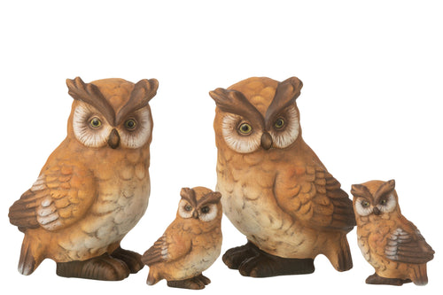 J-Line decoratie Uil - porselein - bruin - large - 2 stuks