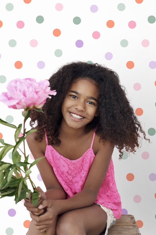 ESTAhome behang stip paars, oranje, roze en groen - 50 x 900 cm - 131622 - vtwonen shop