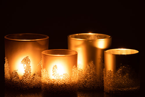 J-Line windlicht Suiker Frosted - glas - grijs/zilver - large - 2 stuks - vtwonen shop