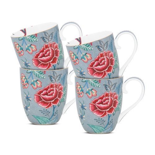 Pip Studio Flower Festival Mokken - Servies - Set van 4 Kopjes - Lichtblauw - 450ml - vtwonen shop