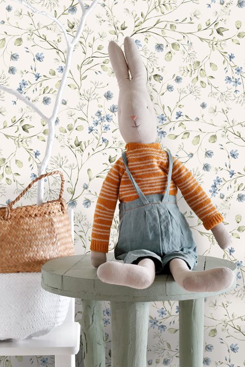 ESTAhome behang bloemetjes vergrijsd groen, blauw en wit - 50 x 900 cm - 131139 - vtwonen shop