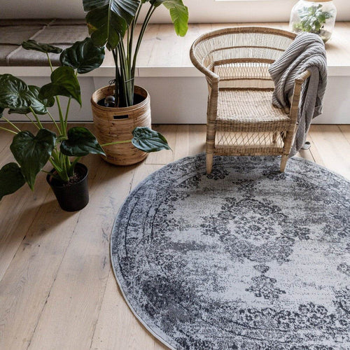 Vintage Vloerkleed Bloom rond - Grijs - EVA Interior