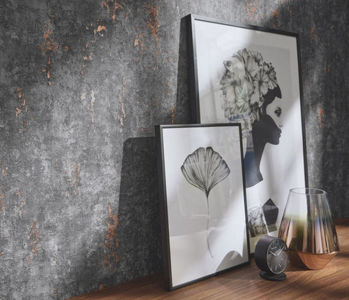 Erismann behang geschilderd effect donkergrijs - 53 cm x 10.05 m - 661593 - vtwonen shop