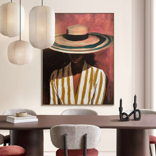 Reinders mixed media Onder de rand van de zon – vrouw met hoed - 100x78cm
