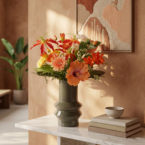 Maxifleur Handgebonden Kunstboeket Amber Praag - Rose/Oranje 50cm
