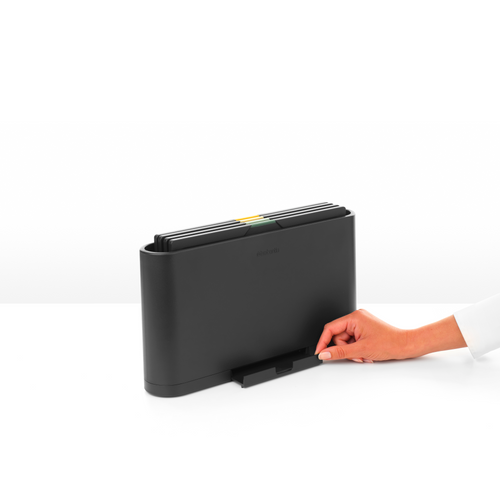 Brabantia Tasty+ Snijplanken set plus houder, 4-delig (voor groenten, brood, vlees en vis) - Dark Grey