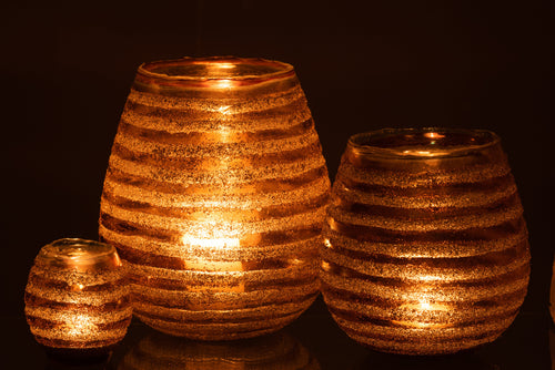 J-Line windlicht Streep Rond - glas - bruin - large - vtwonen shop