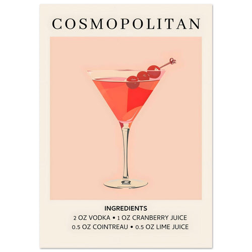 Artfulprints  Cosmopolitan cocktail - Ingrediënten   poster A4 21x29.7 cm - vtwonen shop