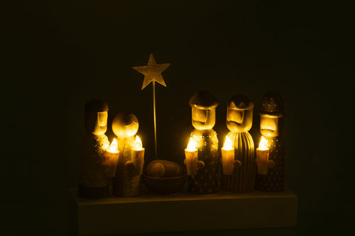 J-Line decoratie Kerststal Kaarsen - polyresin - mix - LED lichtjes