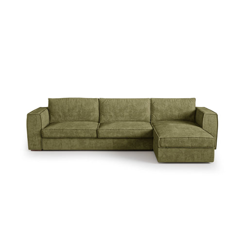 Premium Interiors - Rechthoekige hoekbank MIKA - zacht aanvoelende geweven stof vintage groen 292cm