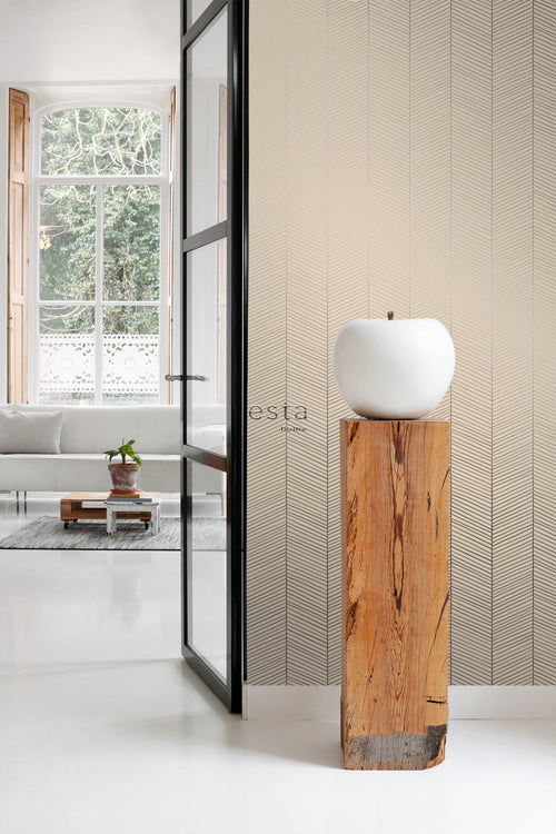 ESTAhome behang visgraat-motief licht perzikroze - 53 cm x 10.05 m - 139450