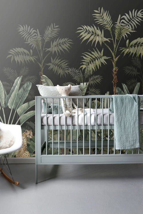 ESTAhome fotobehang jungle-motief zwart en vergrijsd groen - 300 x 279 cm - 158950 - vtwonen shop