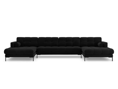 Cosmopolitan Design Panoramische bank Bali 7-zits, flueel, zwart - 185x383x75cm