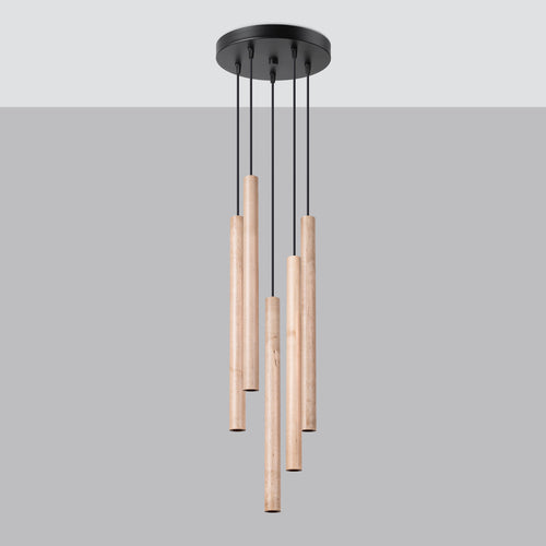 Sollux Lighting Hanglamp PASTELO 5P hout - 25x25x110cm