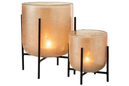 J-Line windlicht op voet Astor - glas/metaal - amber - large