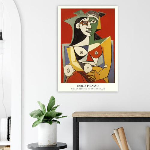 Artfulprints Poster Pablo Picasso - Woman sitting in an armchair   - 30x40 cm - Rood