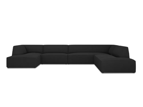 Micadoni - Panoramische hoekbank rechts "Ruby" 7 zitplaatsen, structurele stof, zwart - 273x366x69cm