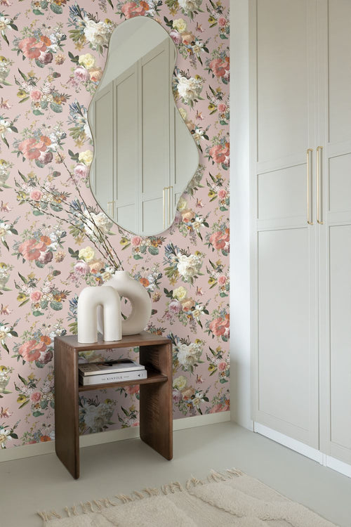 ESTAhome behang vintage bloemen oudroze - 53 cm x 10.05 m - 139367