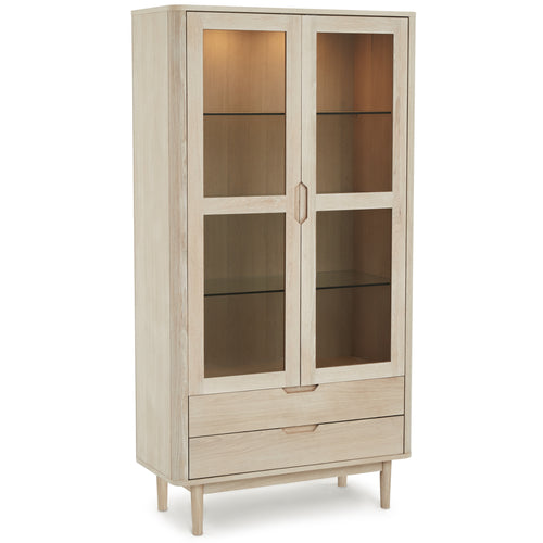 Furnhouse vitrinekast Nyborg - Witte olie - MDF, Eikenfineer, Glas - 45x100x190